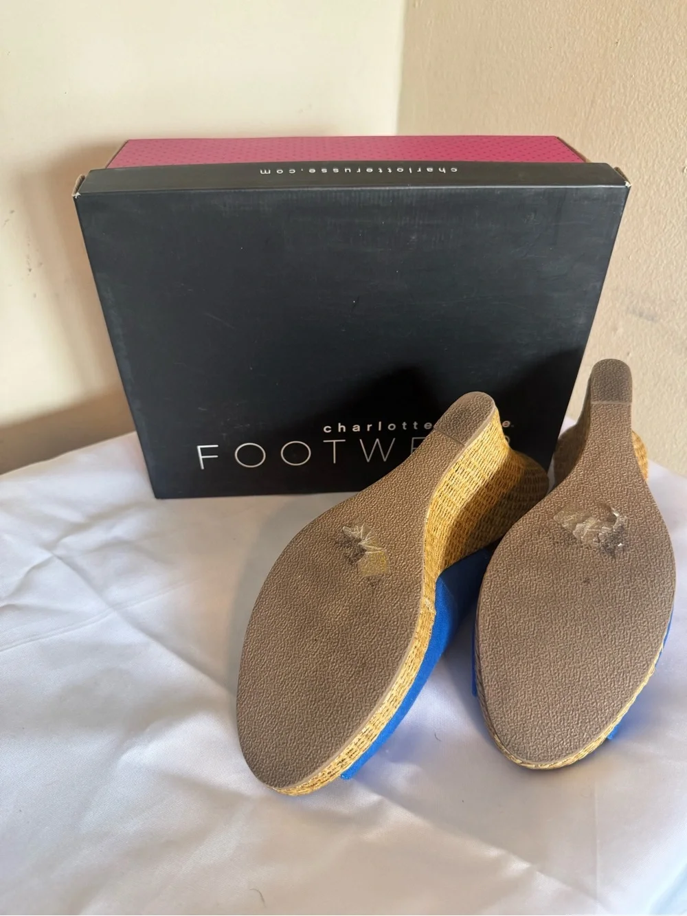Charlotte Russe Blue Canvas Peep Toe Espadrille Wedges